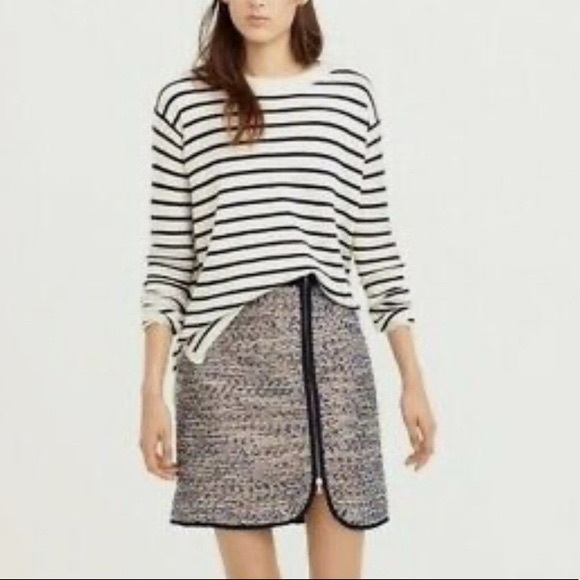 J. CREW Navy Tweed Skirt w Gold Zipper Front Slit - Picture 3 of 15